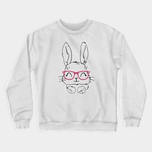 Bunny Easter Pink Glasses, Cute Easter Day Crewneck Sweatshirt